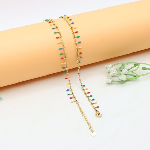 Colorful Teardrop Charm Gold Plated Yellow Necklace for Women, XPNL0363 - Picture 11 of 11